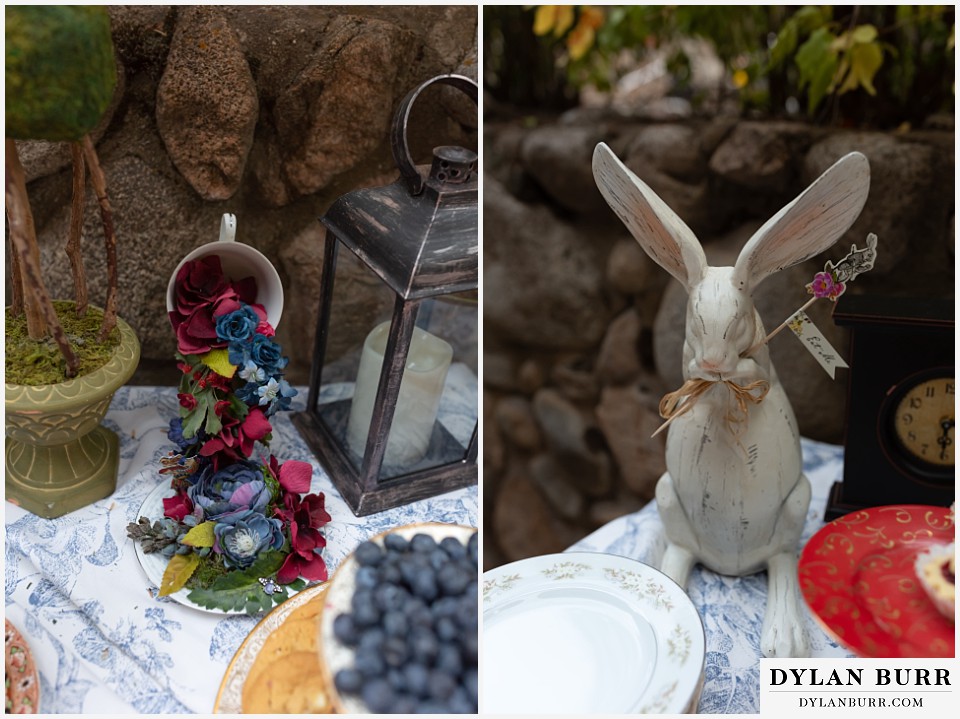 maroon bells wedding aspen colorado mountain wedding alice in wonderland theme cocktail hour table details