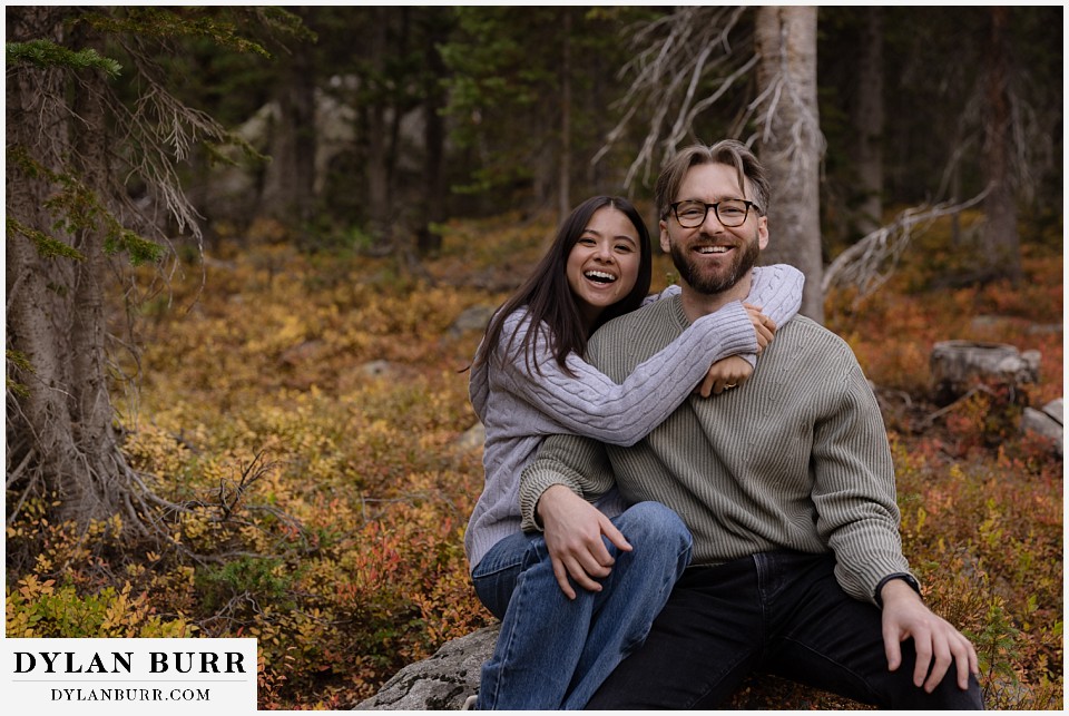 marriage proposal at brainard lake recreation area fun happy newly engaged couple