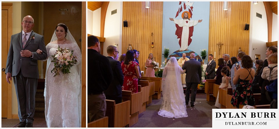 mother cabrini shrine wedding golden colorado bride with her father coming down aisle