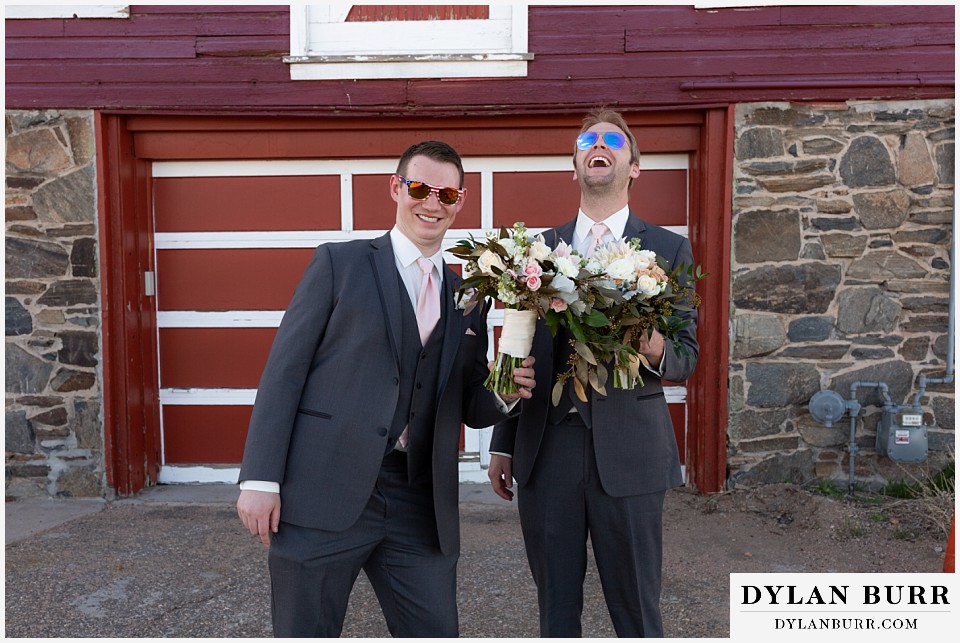 mother cabrini shrine wedding golden colorado groom and best man being goofy