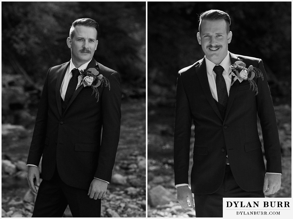 mount princeton hot springs wedding black and white grooms portraits