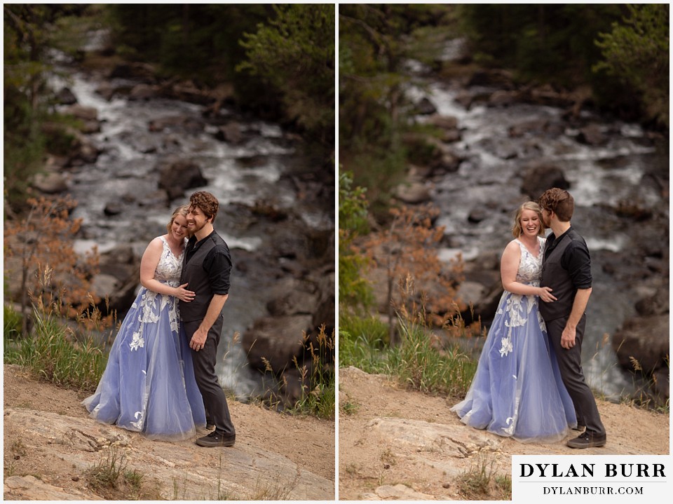 mountain adventure elopement wedding colorado bride and groom laughing together