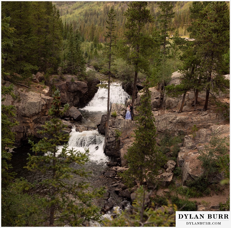 mountain adventure elopement wedding colorado giant wide view of bride and groom together in mountains