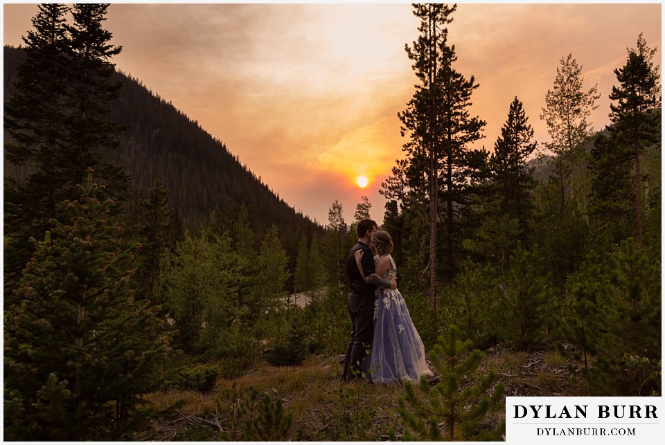 mountain adventure elopement wedding colorado sunset wildfires in mountain valley
