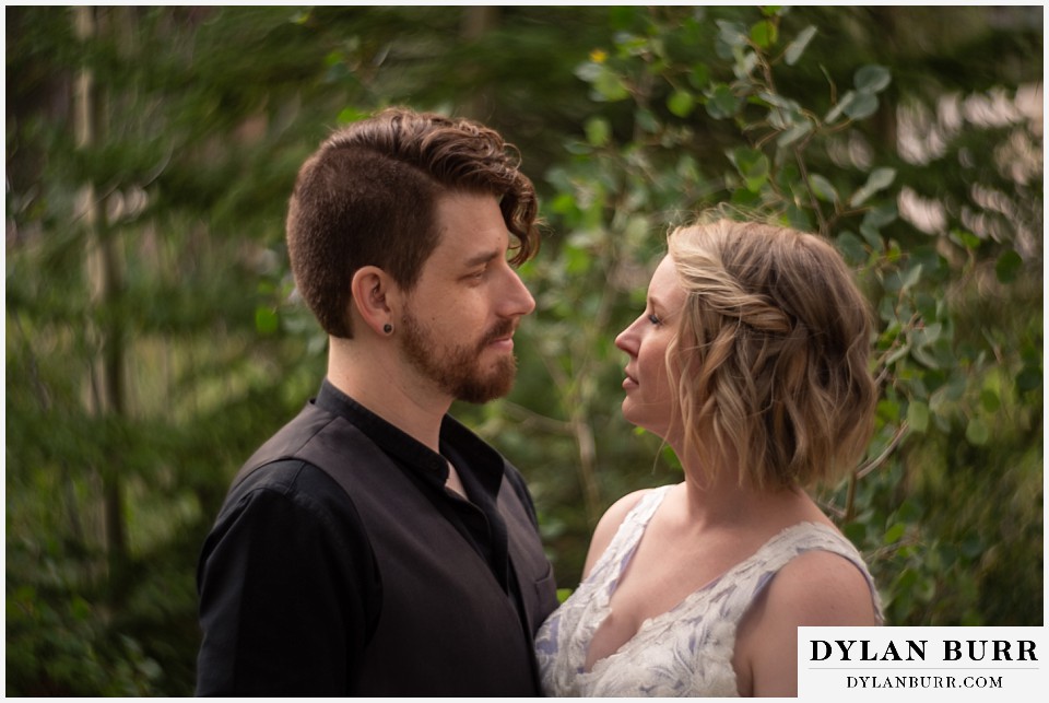 mountain adventure elopement wedding colorado bride and groom in aspen trees swirly petzval