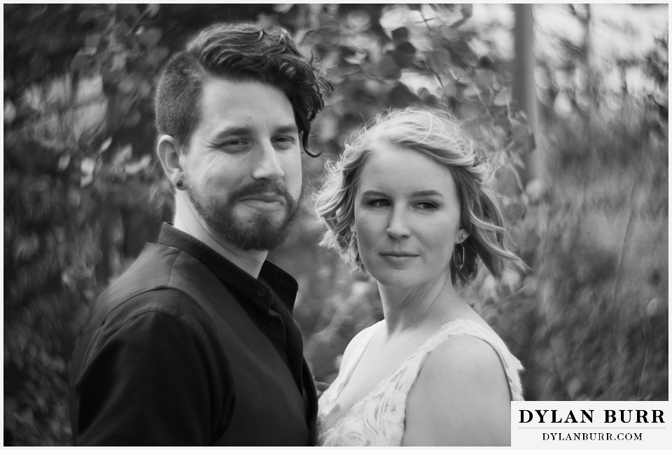 mountain adventure elopement wedding colorado black and white swirly aspen trees