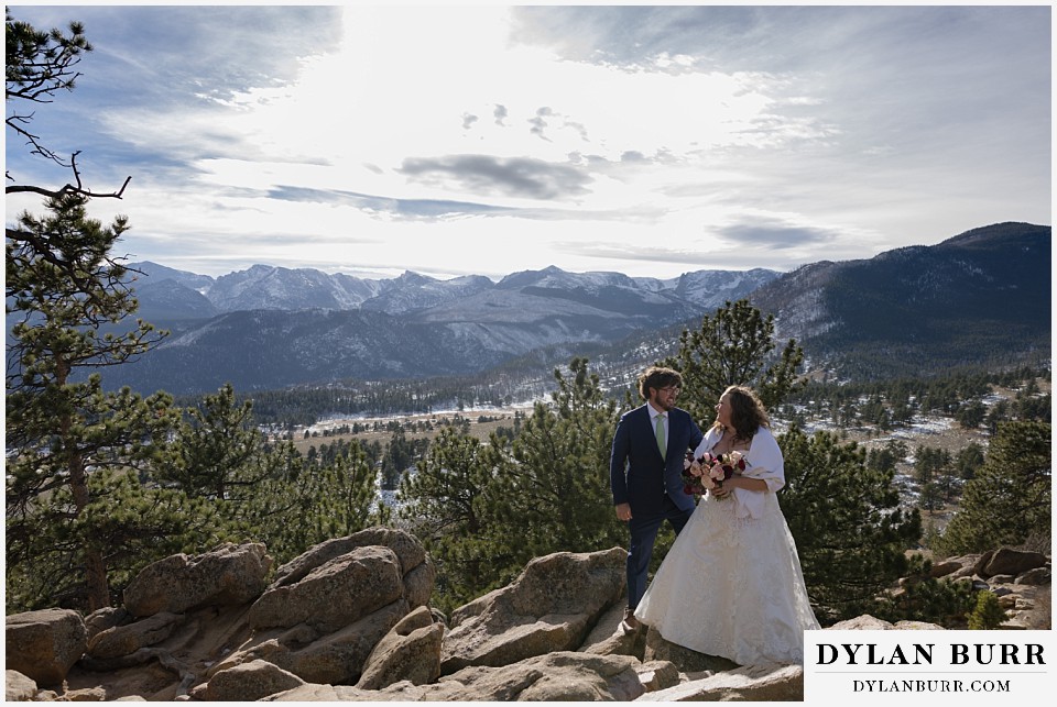 November elopement wedding in rocky mountain national park big mountain views of newlywed couple