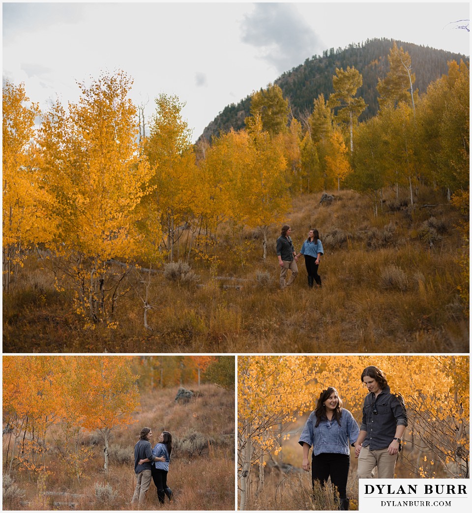 fall mountain engagement photo session couple in big aspen valley