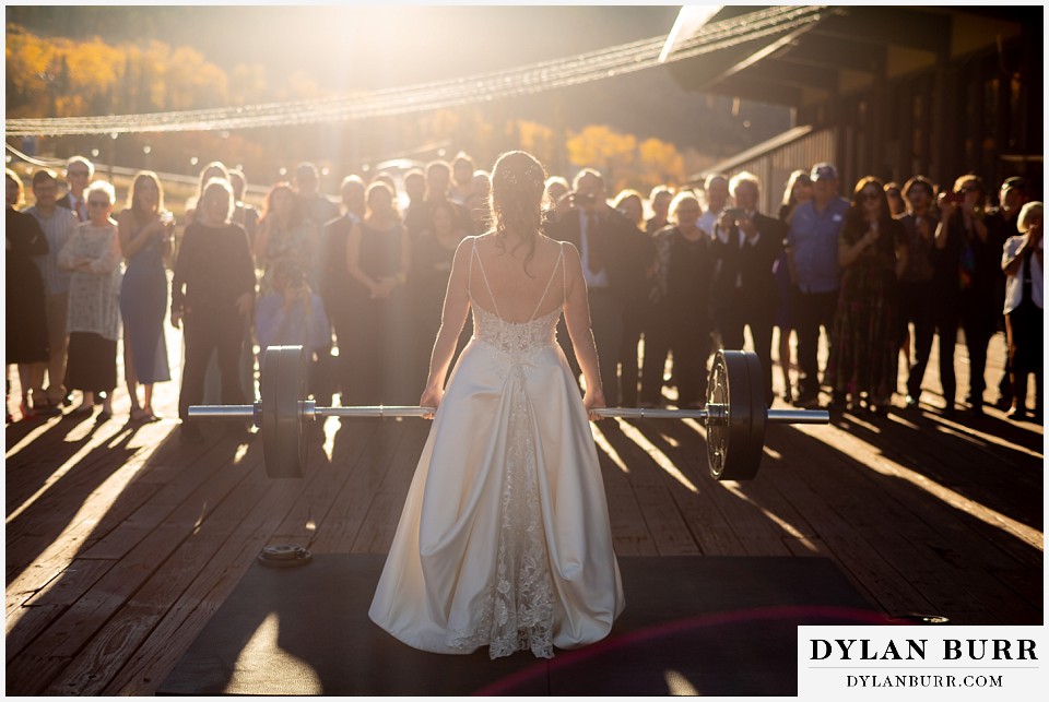 powderhorn mountain resort wedding bride doing deadlift weights