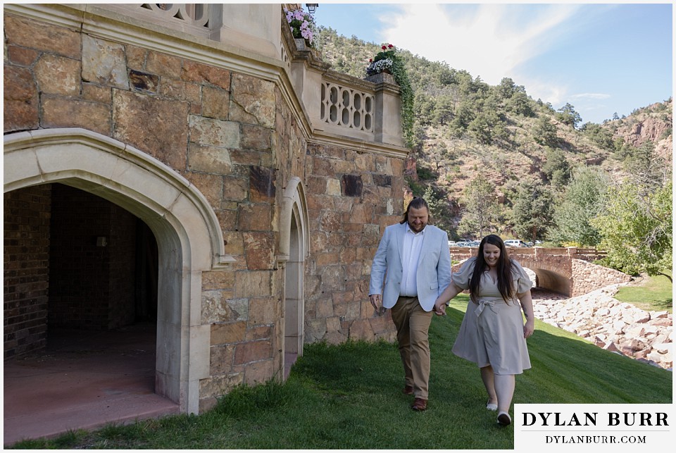 proposal at glen eyrie castle colorado springs walking around castle