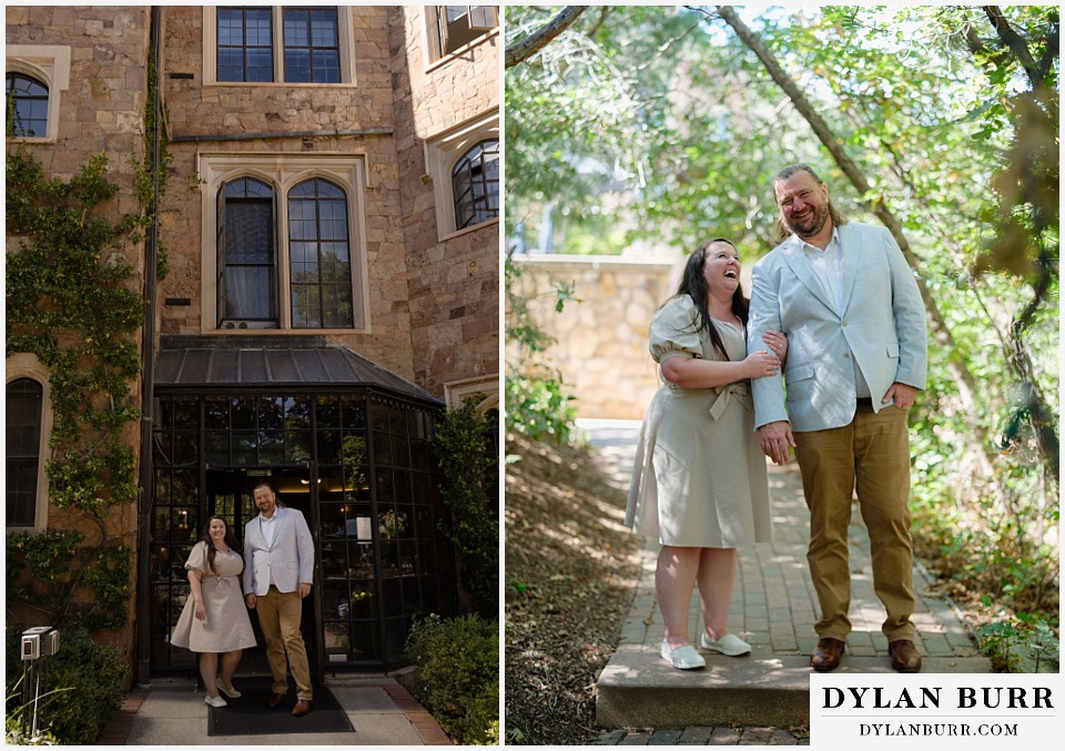 proposal at glen eyrie castle colorado springs laughing together