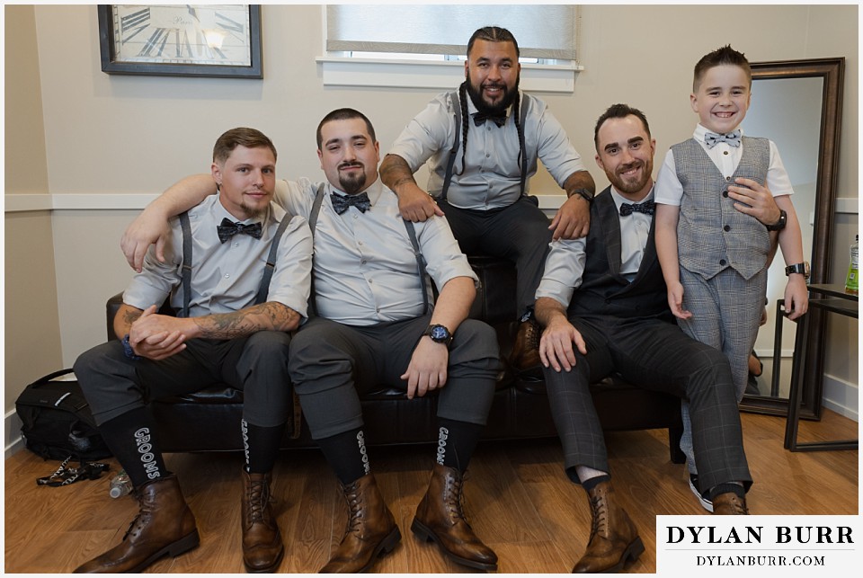 rainy hudson gardens wedding littleton groom and groomsmen