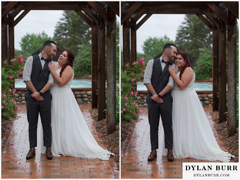 rainy hudson gardens wedding littleton cute newlywed couple