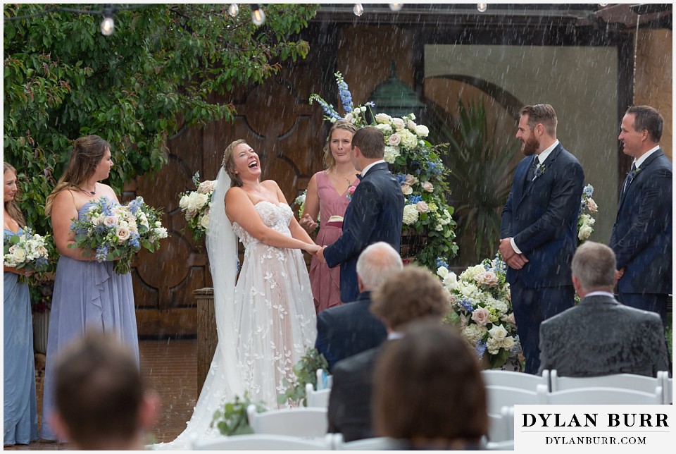 rainy wedding ceremony at villa parker colorado
