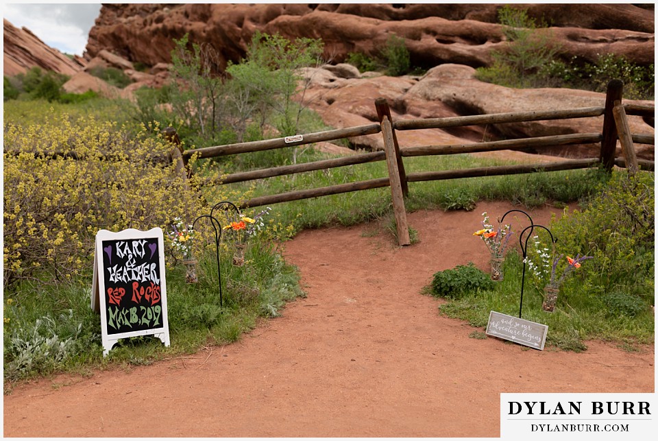 red rocks wedding morrison colorado wedding sign adventure begins