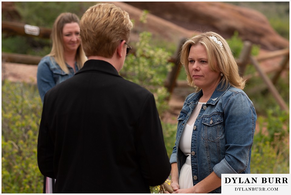 red rocks wedding morrison colorado bride overcome by emotion
