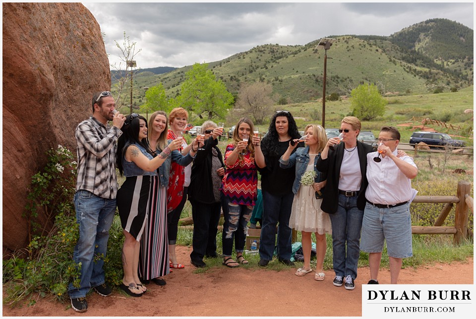 red rocks wedding morrison colorado champange celebration toast