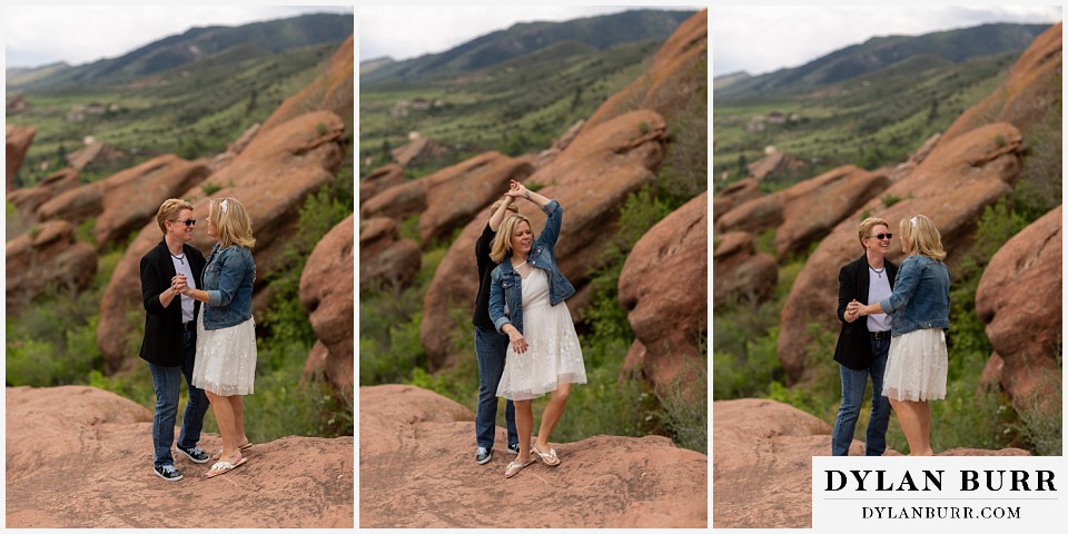 red rocks wedding morrison colorado couple dancing together on top of rocks