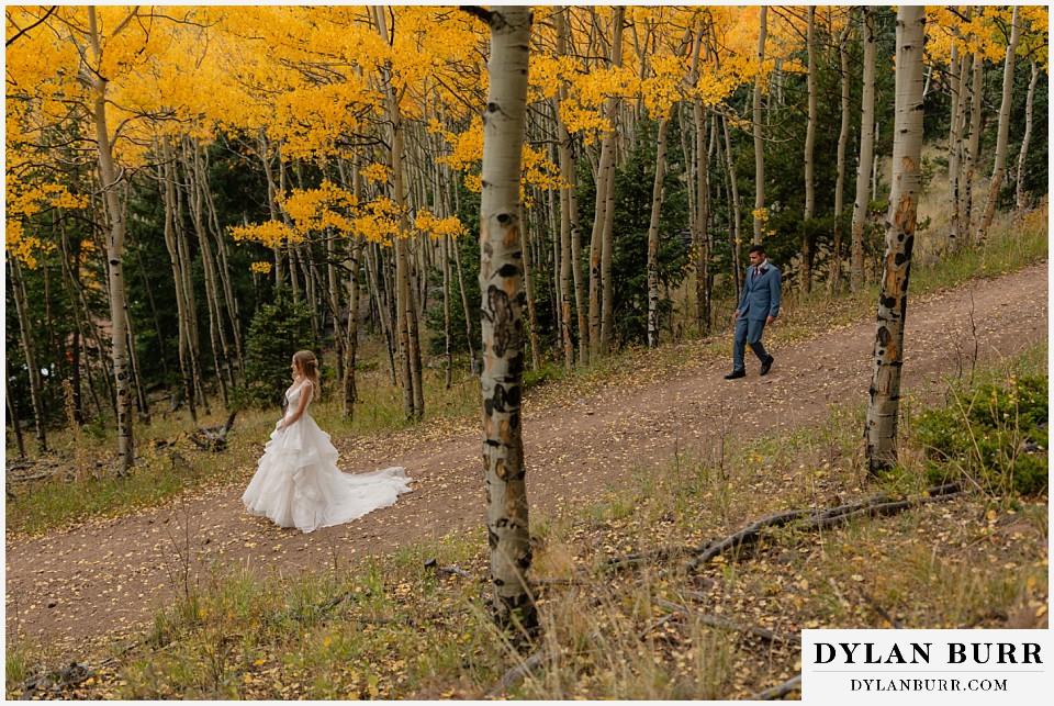 rhize weddings colorado first look in the forest