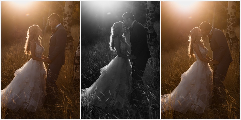 rhize weddings colorado fall sunset kisses