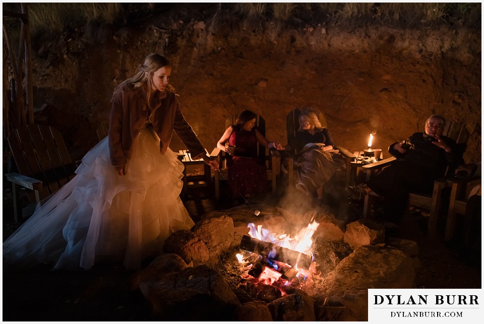 rhize weddings colorado bride roasting marshmallows