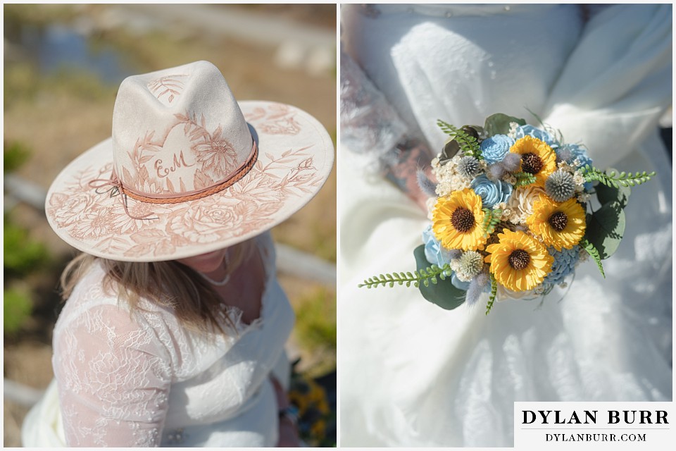 2nd chance at love rocky mountain elopement brides details including hand burned cowboy hat