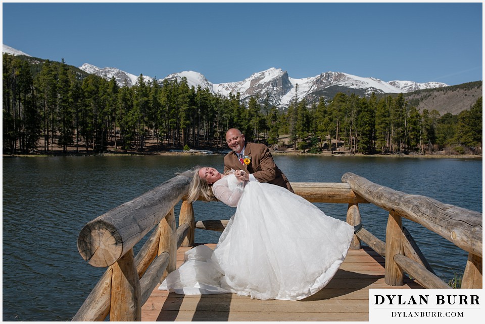 2nd chance at love rocky mountain elopement just married sprague lake deck