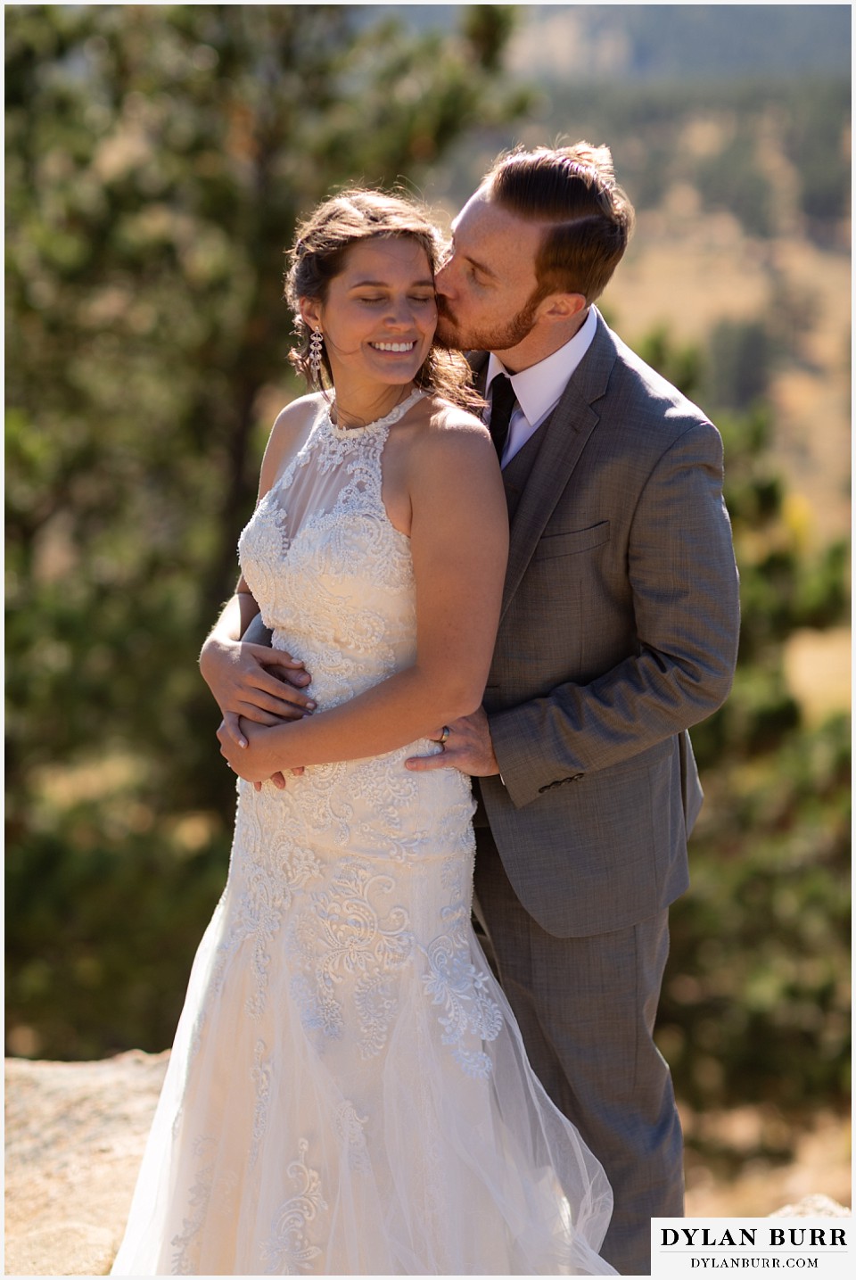 rocky mountain national park elopement wedding couple getting in close