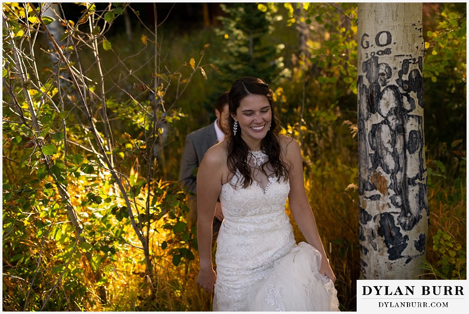 rocky mountain national park elopement wedding bride incredibly happy