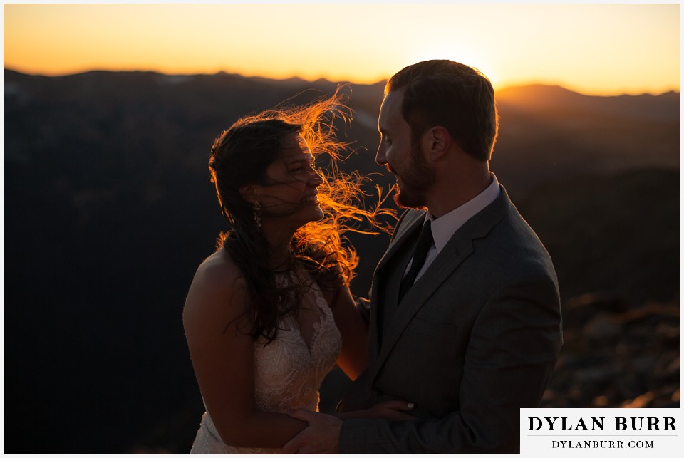 rocky mountain national park elopement wedding brides hair blowing in wind