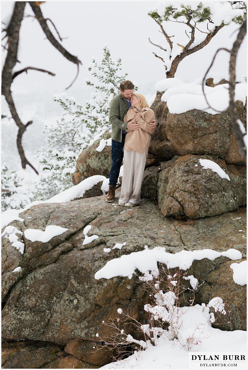 wedding proposal a quiet moment together in the soft fallin snow