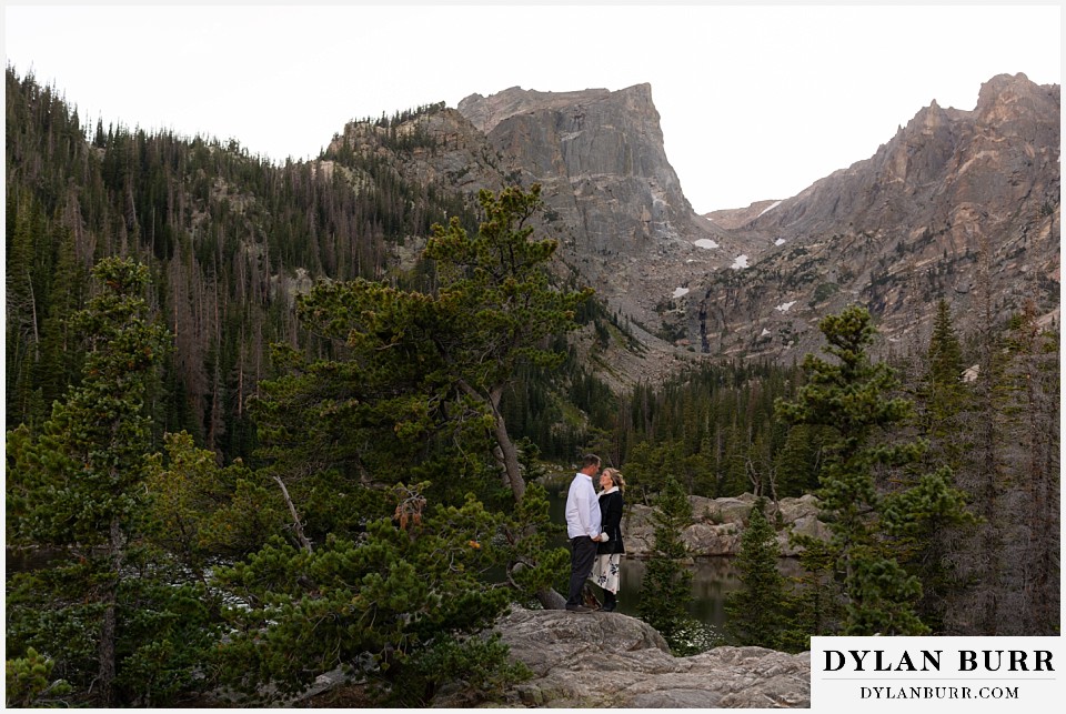 rocky mountain national park elopement wedding bride and groom hallett peak in background