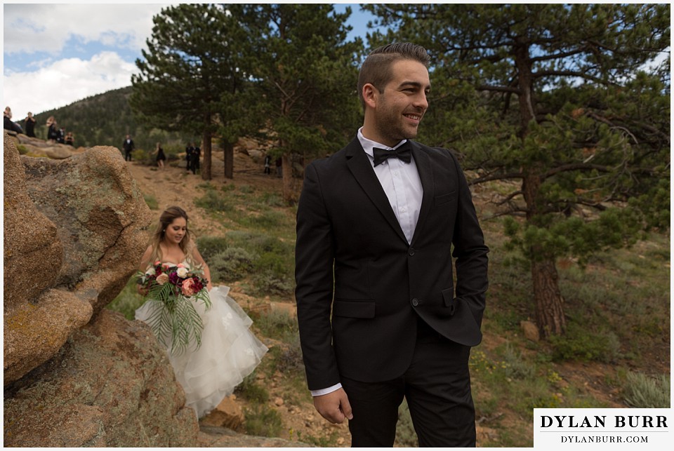 rocky mountain national park elopement adventure wedding first look