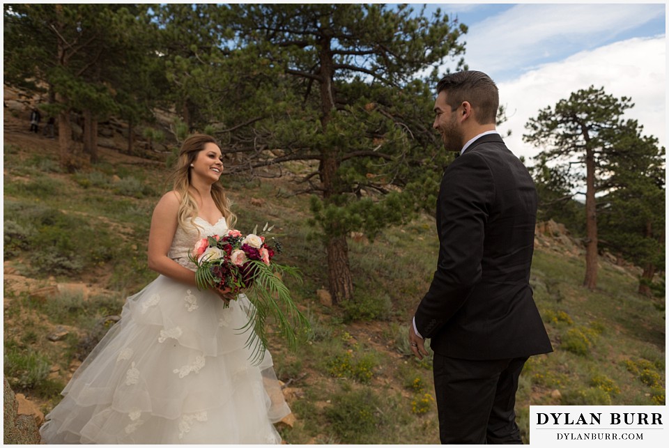 rocky mountain national park elopement adventure wedding first look sight