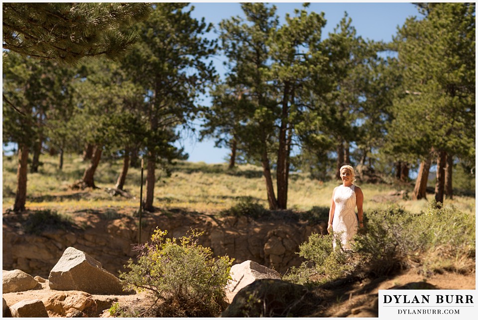 rocky mountain national park wedding elopement bride walking down to ceremony site