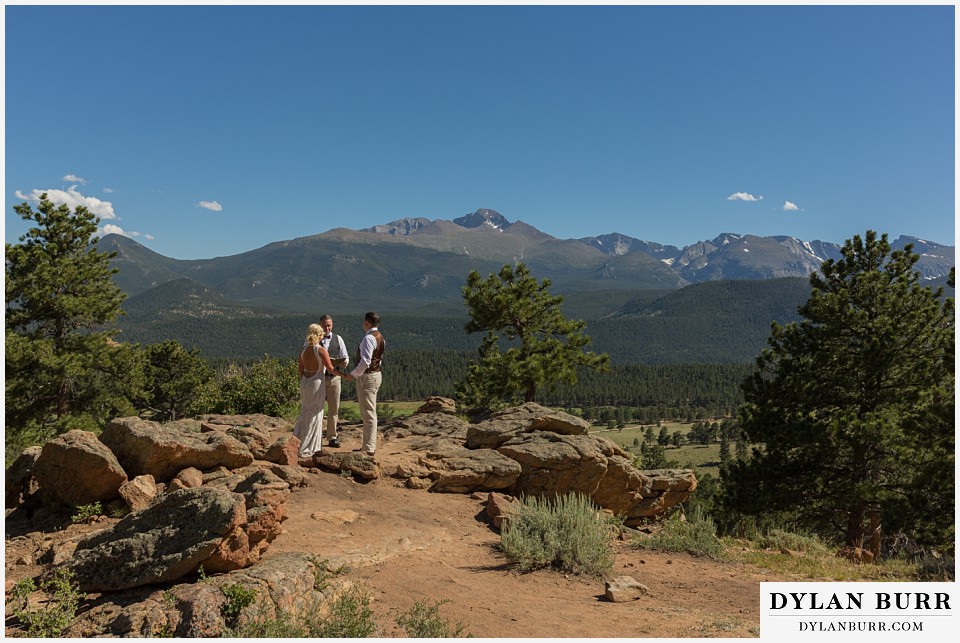 rocky mountain national park wedding elopement bride and groom at wedding ceremony