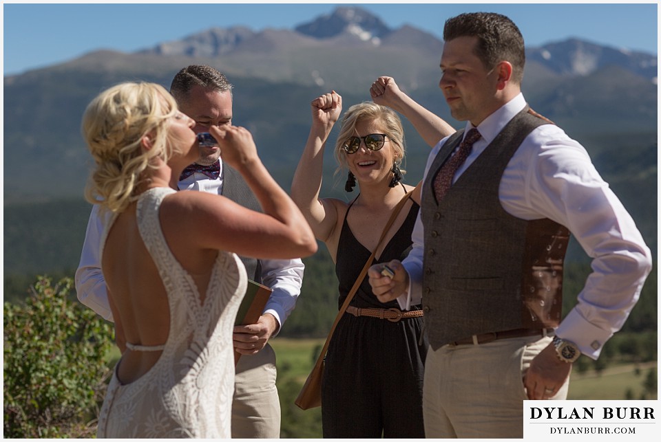 rocky mountain national park wedding elopement whiskey toast