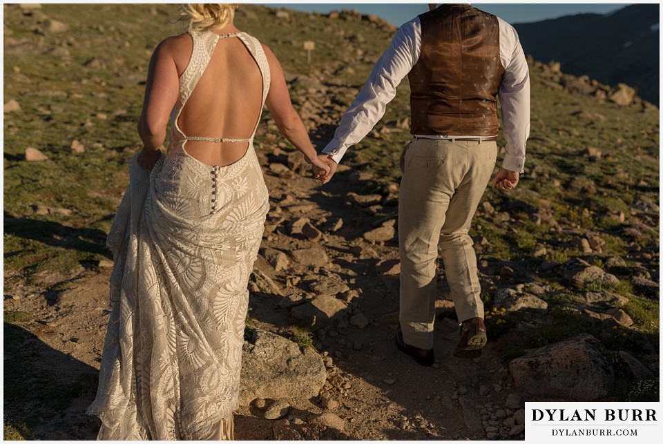 rocky mountain national park wedding elopement close up on brides dress in mountains