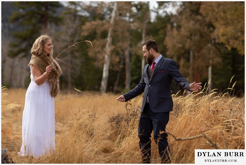 rocky mountain national park wedding elopement bride and groom grass swords