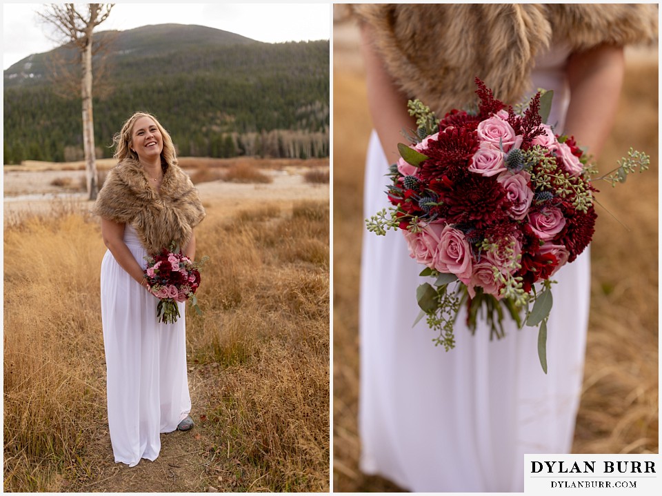 rocky mountain national park wedding elopement bride and her bouquet
