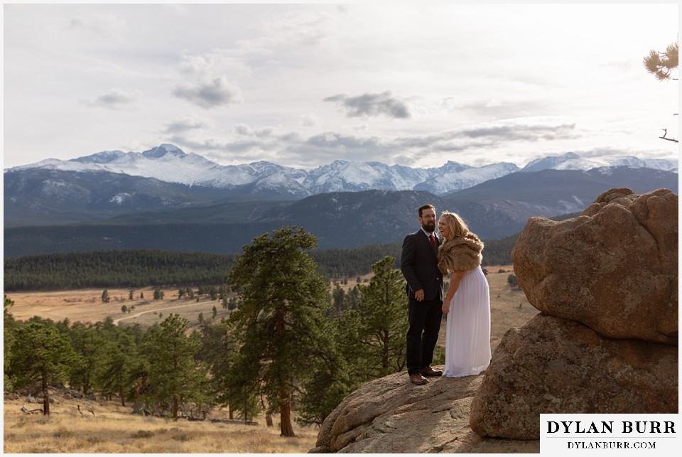 rocky mountain national park wedding elopement bride and groom in giant mountain valley
