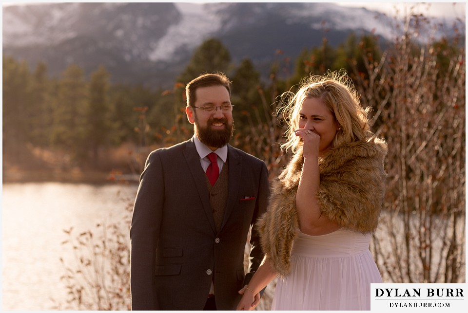 rocky mountain national park wedding elopement happy bride in mountains