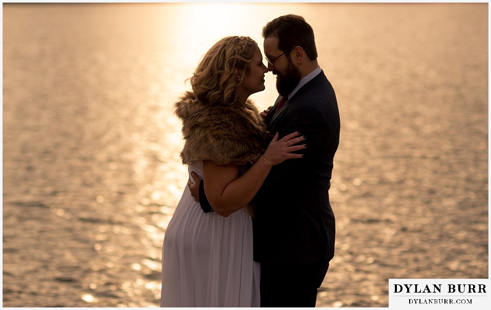 rocky mountain national park wedding elopement bride and groom at sunset