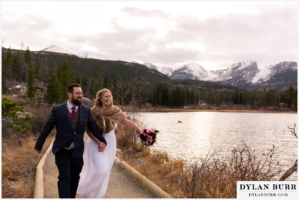 rocky mountain national park wedding elopement bride and groom laughing together