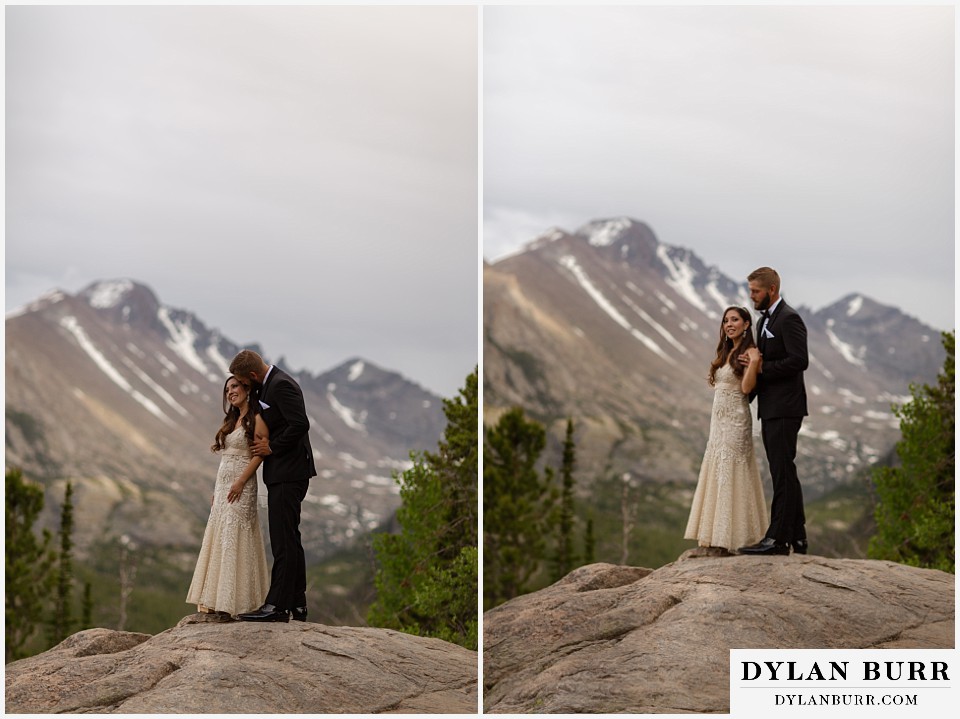 rocky mountain national park wedding elopement colorado wedding photographer dylan burr groom kissing bride on cheek