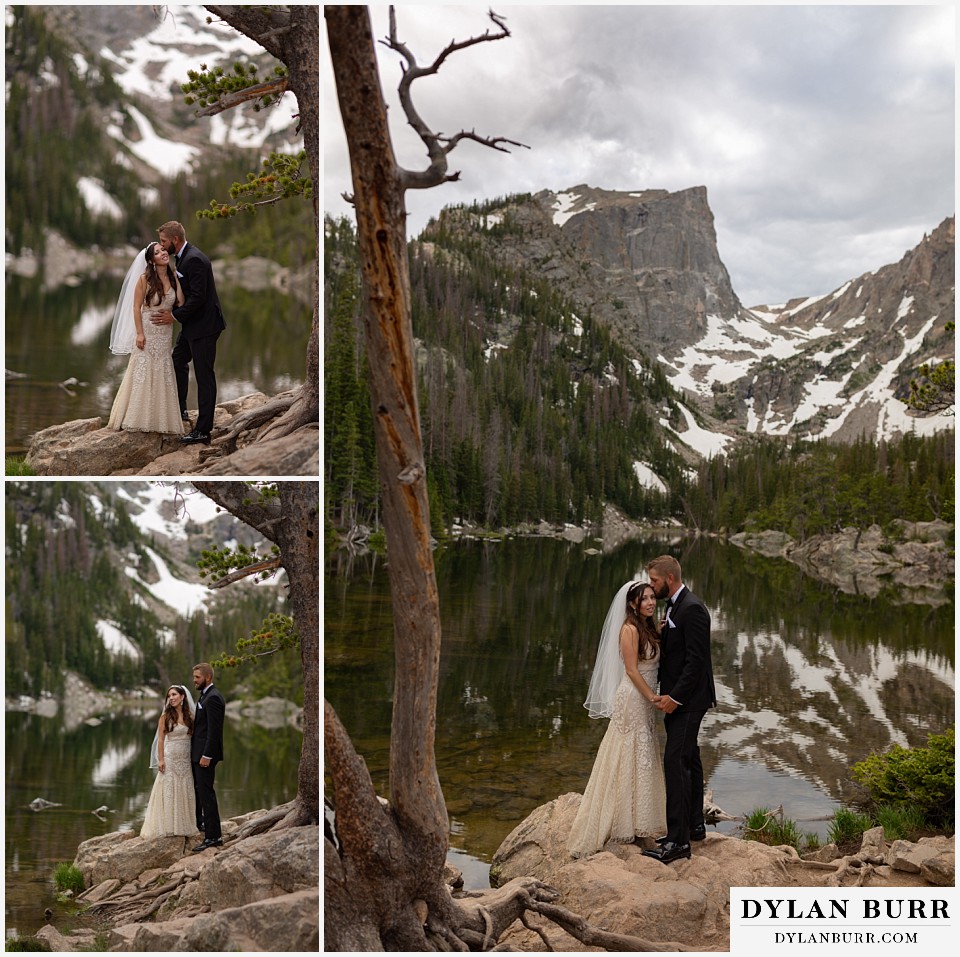 rocky mountain national park wedding elopement colorado wedding photographer dylan burr bride and groom near dream lake