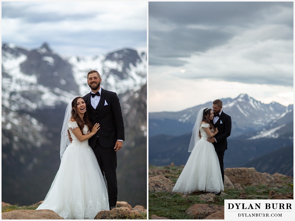 rocky mountain national park wedding elopement colorado wedding photographer dylan burr bride and groom laughing