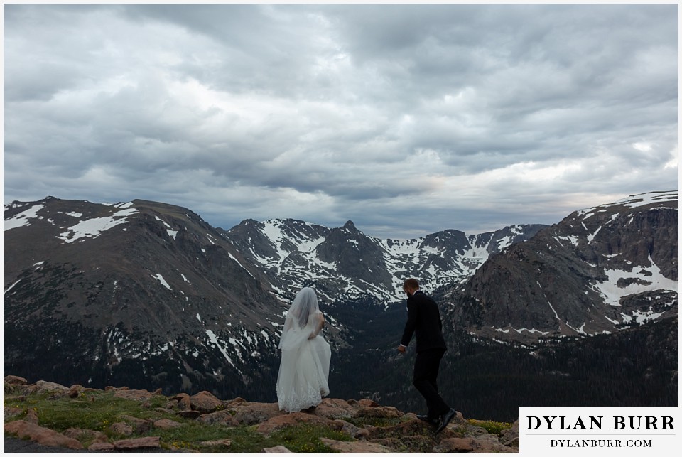 rocky mountain national park wedding elopement colorado wedding photographer dylan burr bride and groom on mountain range