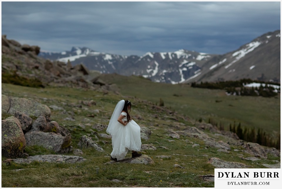 rocky mountain national park wedding elopement colorado wedding photographer dylan burr bride in mountain hiking boots