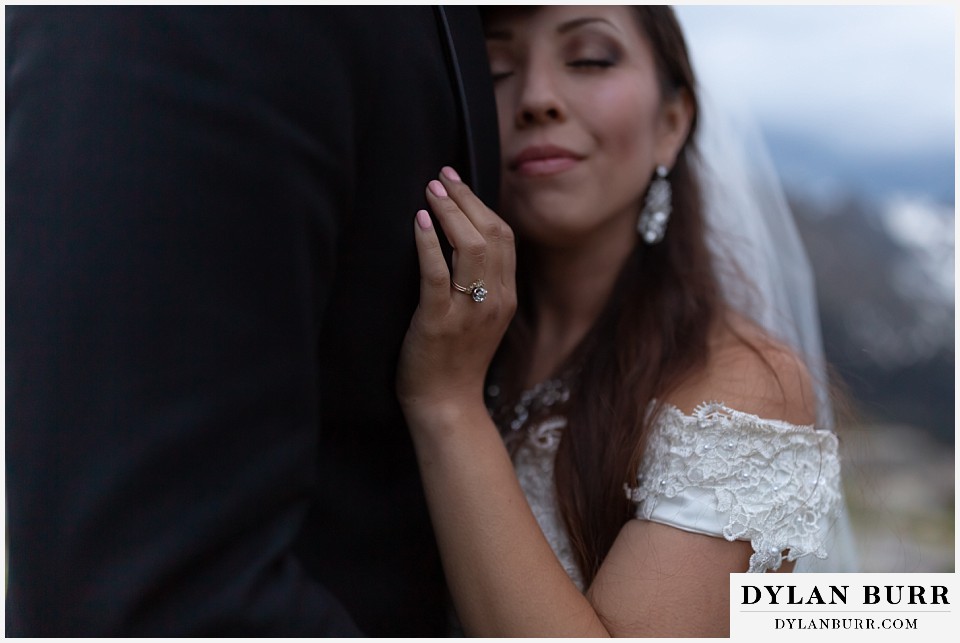 rocky mountain national park wedding elopement colorado wedding photographer dylan burr close up of bride's wedding ring